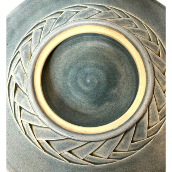 Dunes Studio PEI Ikebana Pottery Vase Braided Detail 12" Dia Blue Ceramic - Picture 8 of 9